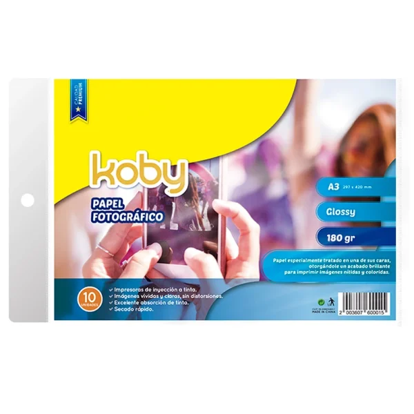PAPEL FOTOGRAFICO A3 10H X180G KOBY