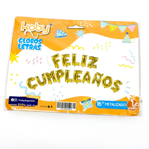 GLOBO FELIZ CUMPLEAÑOS KOBY COLOR ORO