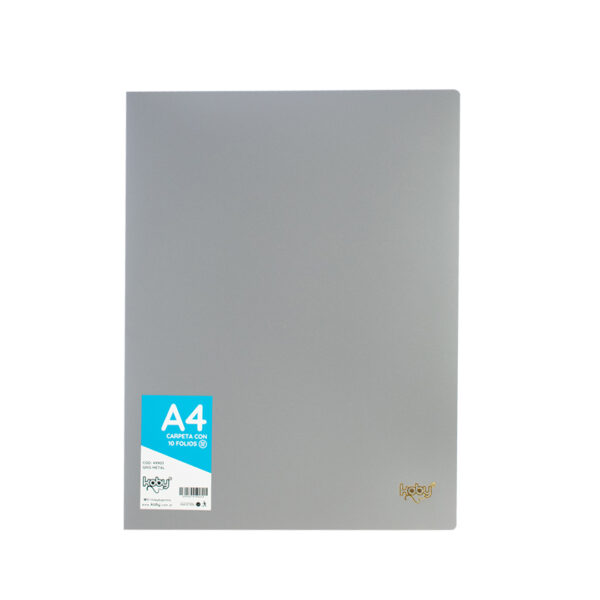 CARPETA  C/10 FOLIO A4 KOBY GRIS METAL