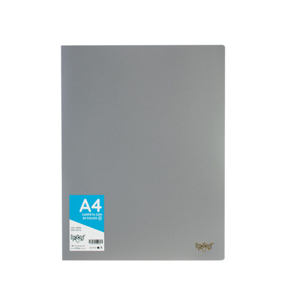 CARPETA  C/20 FOLIO A4 KOBY GRIS METAL