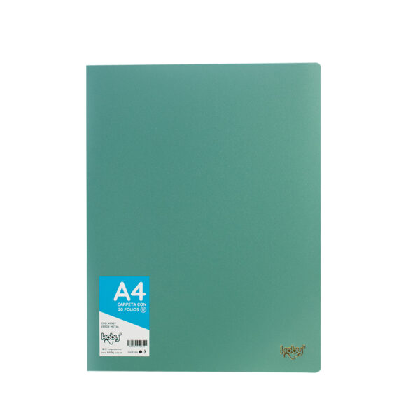 CARPETA  C/20 FOLIO A4 KOBY VERDE METAL
