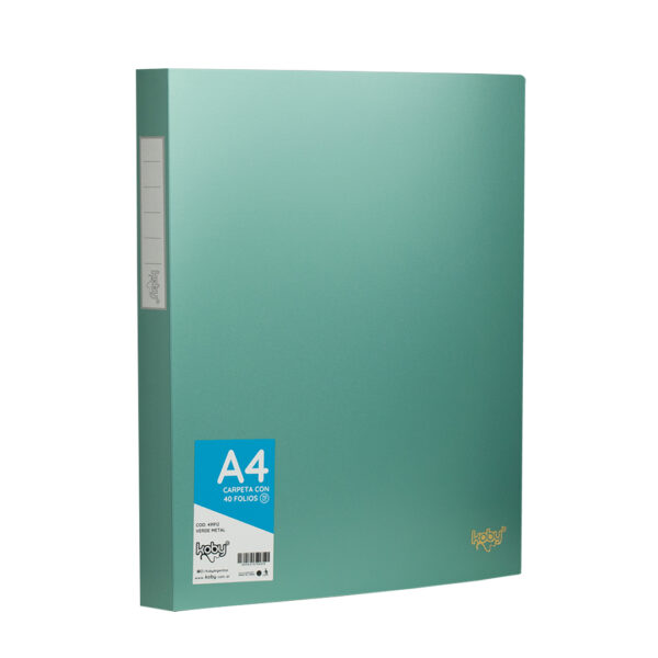 CARPETA  C/40 FOLIO A4 KOBY VERDE METAL