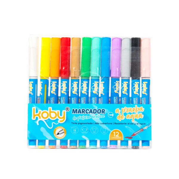 MARCADOR KOBY ACRILICO LIQUID BRUSH X12