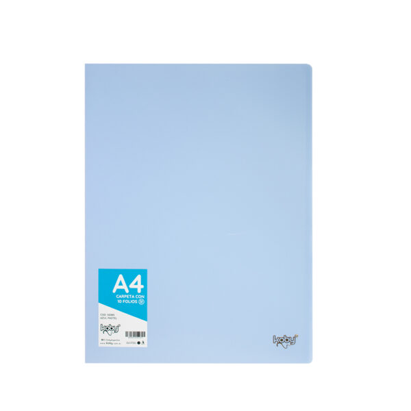 CARPETA  C/10 FOLIO A4 KOBY AZUL PASTEL