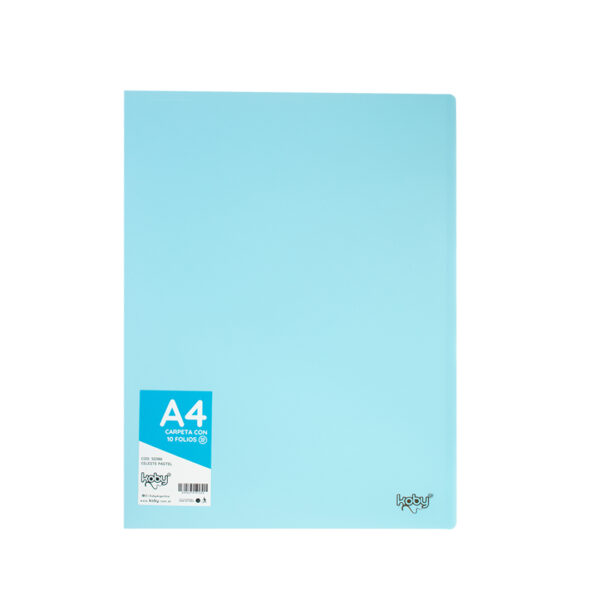 CARPETA  C/10 FOLIO A4 KOBY CELESTE PASTEL