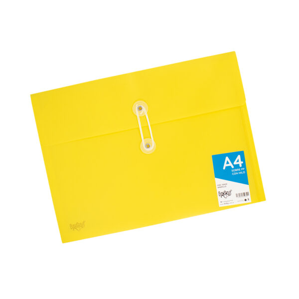 SOBRE PP C/HILO A4 KOBY AMARILLO APAISADO