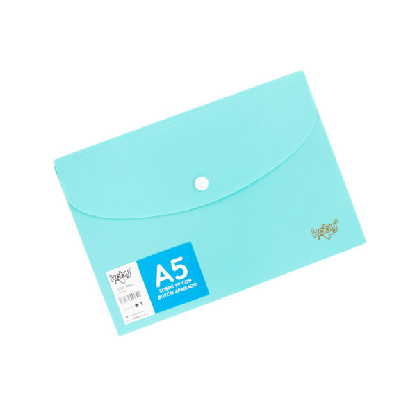 SOBRE PP C/BOTON A5 KOBY APAISADO AZUL TURQ.