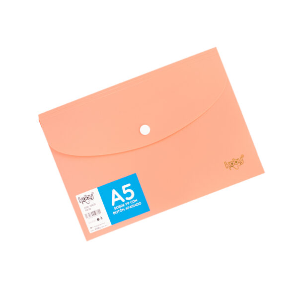 SOBRE PP C/BOTON A5 KOBY APAISADO ROJO SALMON